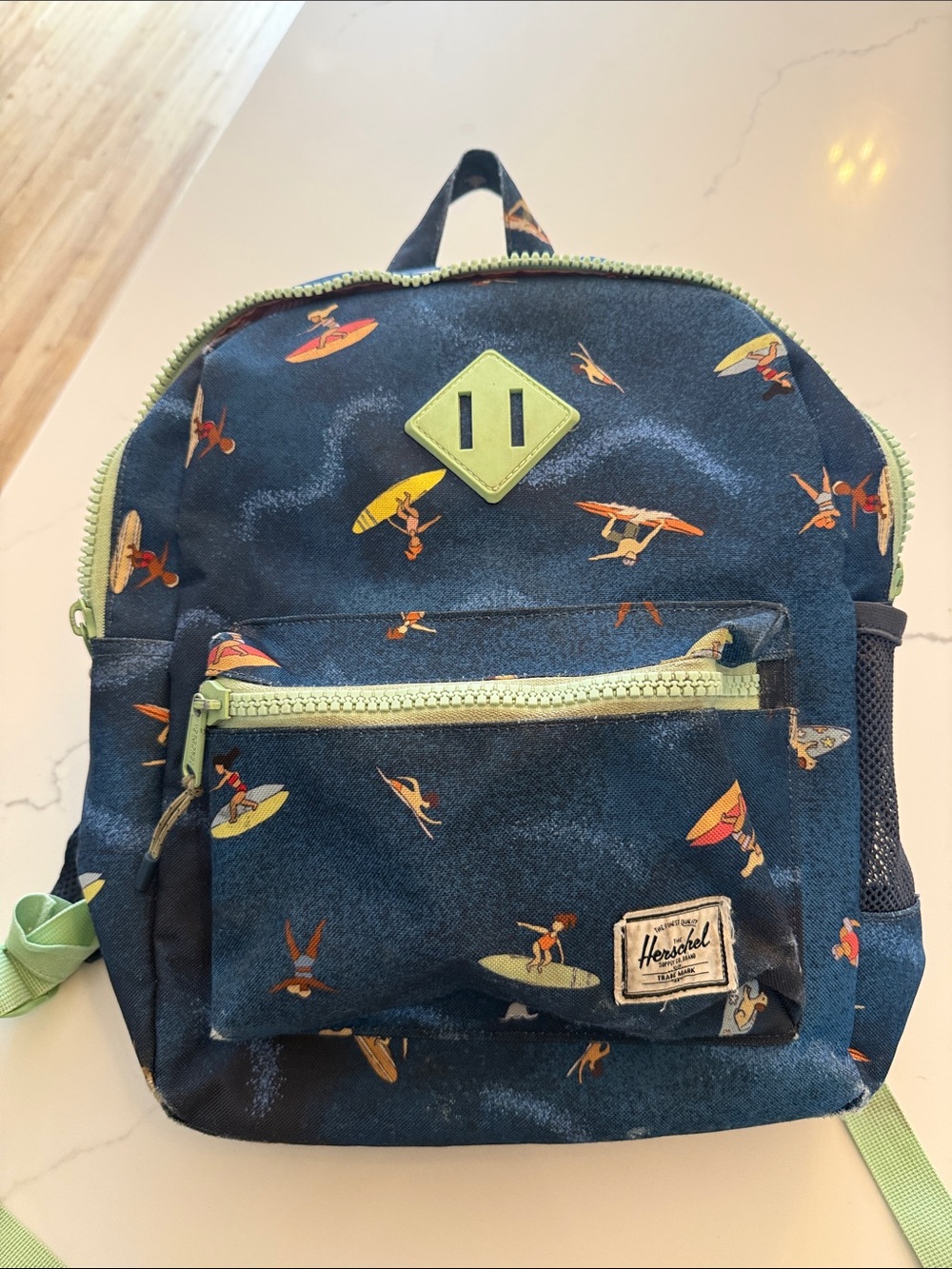 Herschel Supply Company Kids Backpack in Navy with Lime Accents and Surfer Print